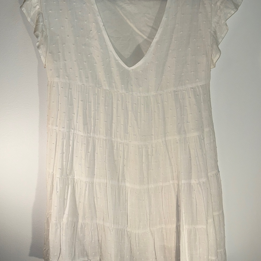 Urban Outfitters Ivory Swiss Dot Ruffle Tiered Dress - Size Small